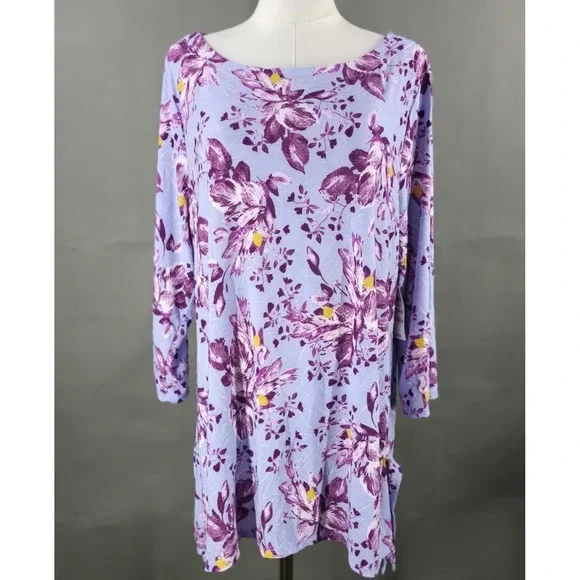 JM Collection Lavender Floral Jacquard Tunic Top Womens XL Boho Cottagecore NWT - Picture 2 of 10